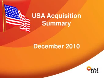USA Acquisition  Summary  December 2010  www.roadbearrv.com  Strategic Intent 1. To leverage the