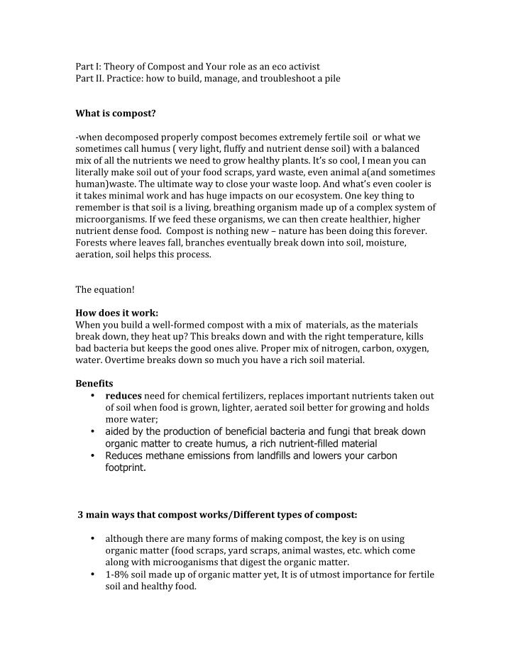 part i theory of compost and your role as an eco activist