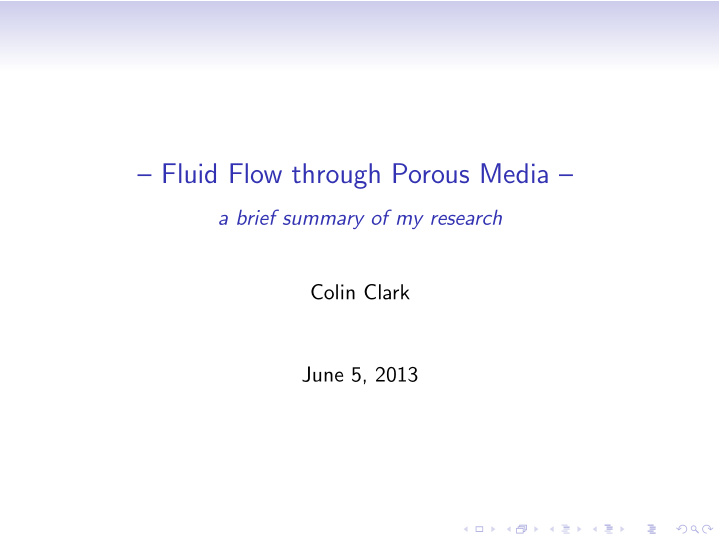 fluid flow through porous media