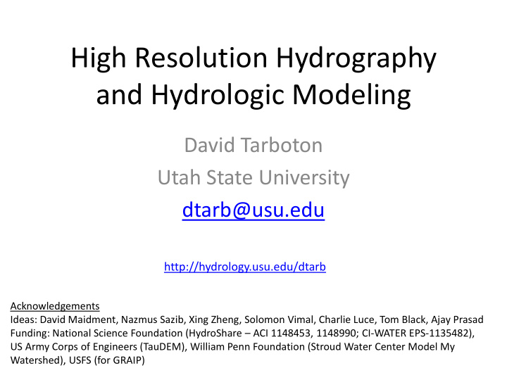 high resolution hydrography and hydrologic modeling
