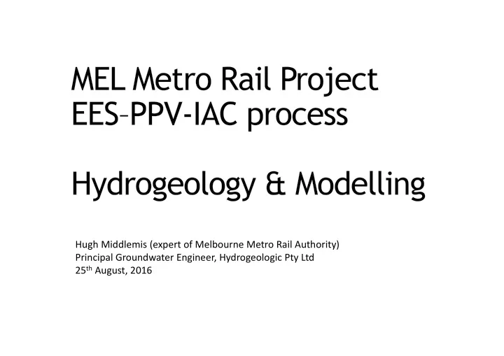 hugh middlemis expert of melbourne metro rail authority