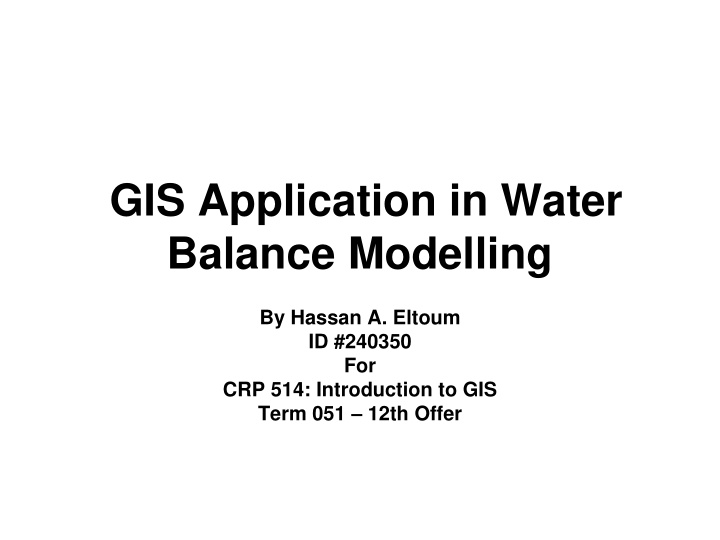 gis application in water balance modelling
