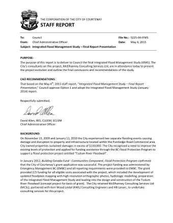 STAFF REPORT  To:  Council File No.: 5225-04-IFMS  From:  Chief Administrative Officer Date:  May