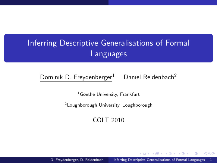 inferring descriptive generalisations of formal languages