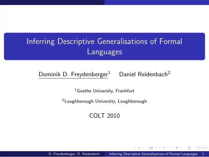 inferring descriptive generalisations of formal languages