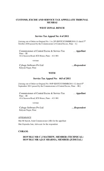 CUSTOMS, EXCISE AND SERVICE TAX APPELLATE TRIBUNAL  MUMBAI  WEST ZONAL BENCH  Service Tax Appeal