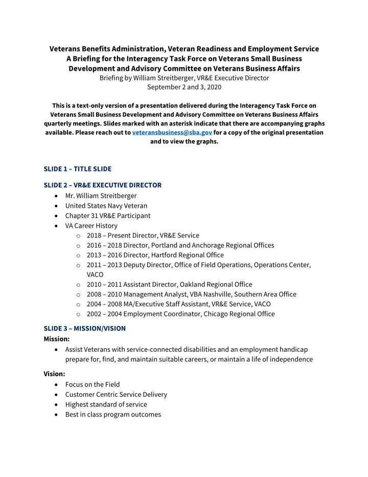 veterans benefits administration veteran readiness and