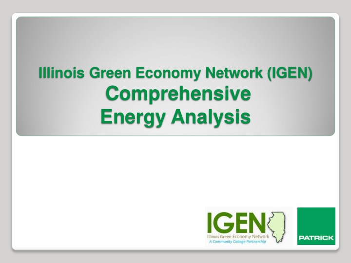 comprehensive energy analysis igen comprehensive energy