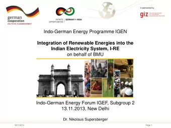Indo-German Energy Programme IGEN  Integration of Renewable Energies into the Indian Electricity
