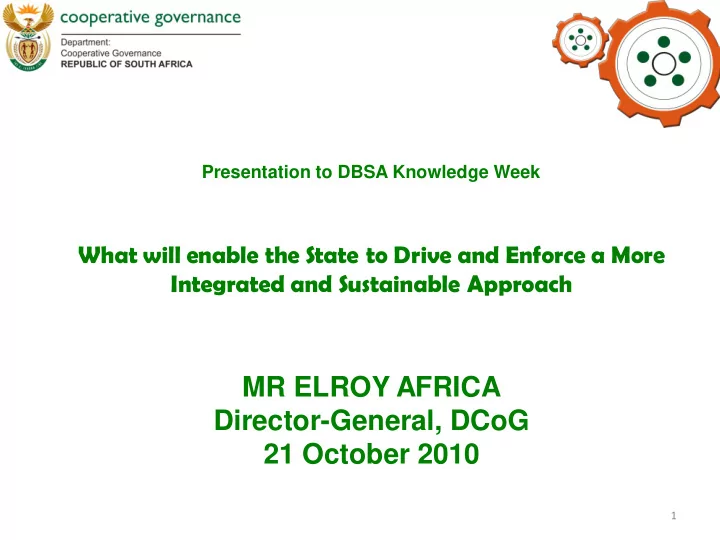 mr elroy africa director general dcog 21 october 2010