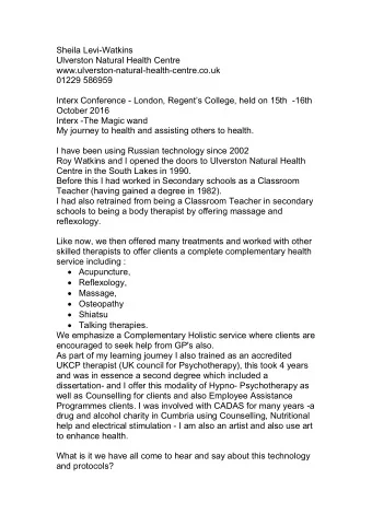 Sheila Levi-Watkins  Ulverston Natural Health Centre  www.ulverston-natural-health-centre.co.uk