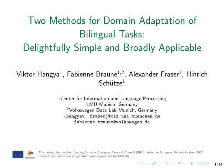 two methods for domain adaptation of bilingual tasks
