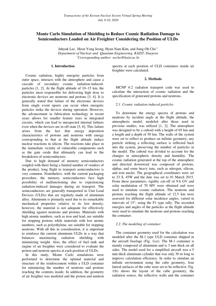 monte carlo simulation of shielding to reduce cosmic