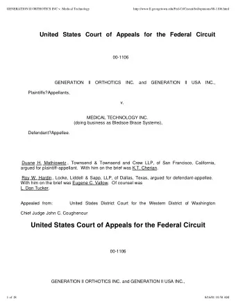 United States Court of Appeals for the Federal Circuit  00-1106  GENERATION II ORTHOTICS INC. and