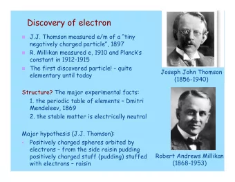 Discovery of electron  J.J. Thomson measured e/m of a tiny  negatively charged particle,