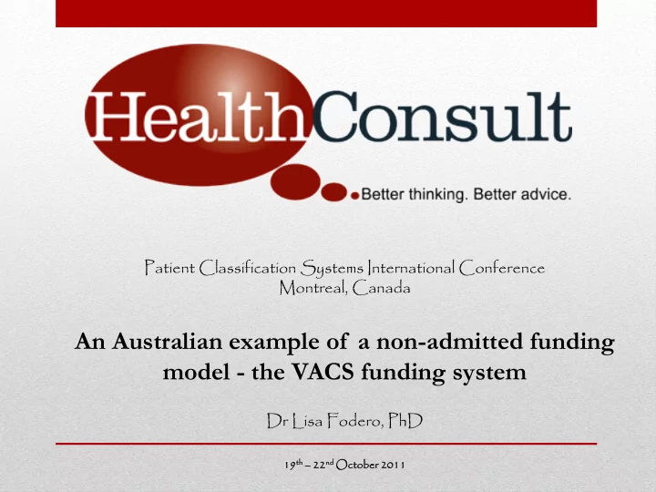 patient classification systems international conference