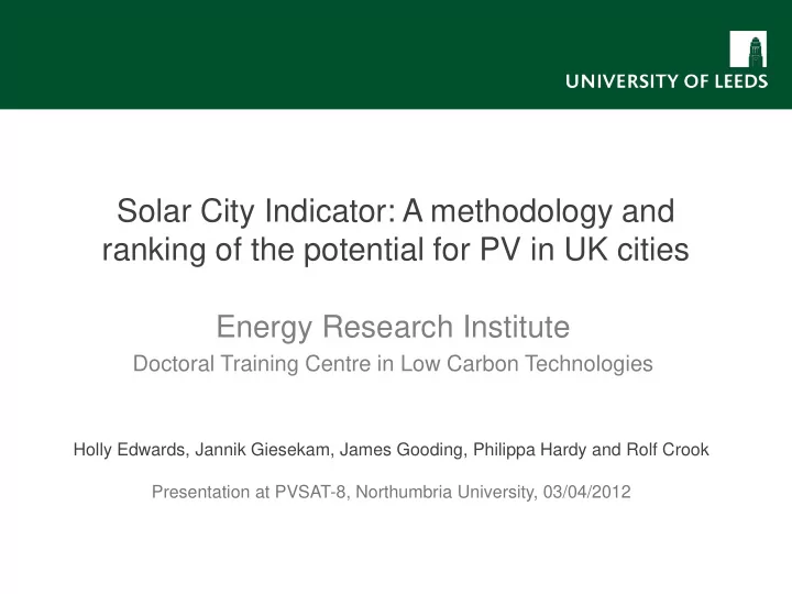 energy research institute doctoral training centre in low