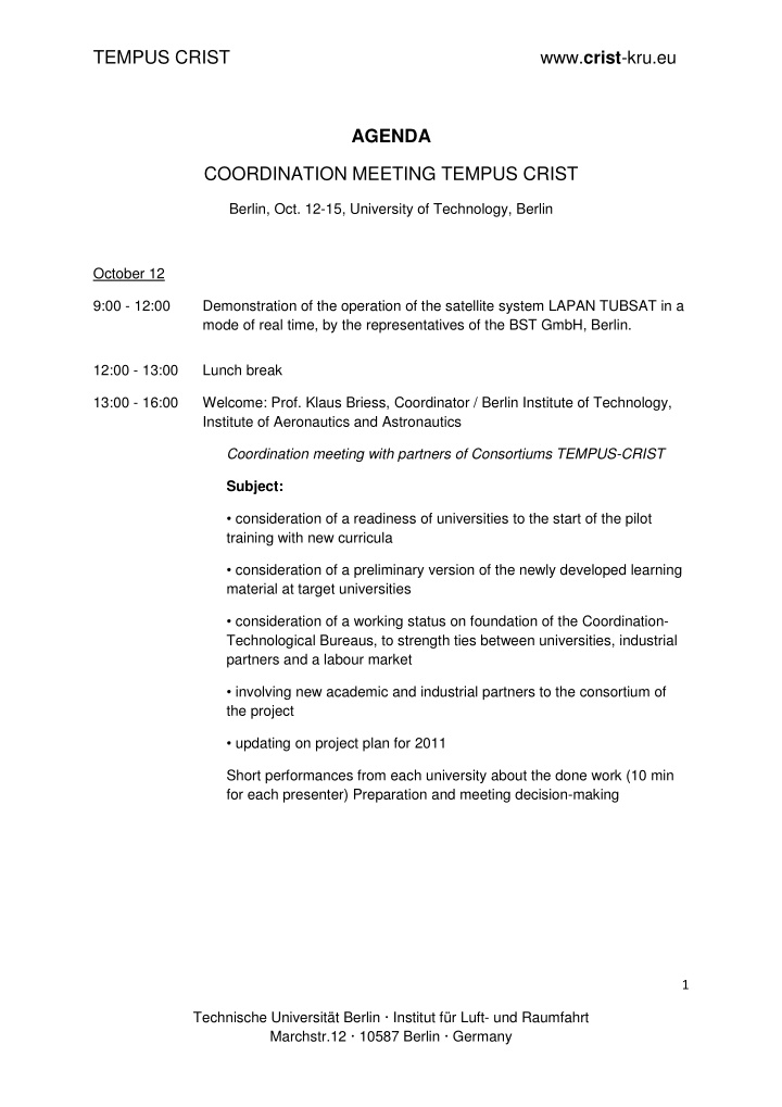 agenda coordination meeting tempus crist