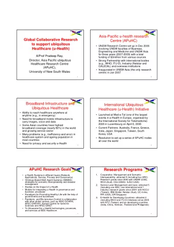 Research Programs  1.  Cooperative  Management and Semantic   u-Health Systems in different