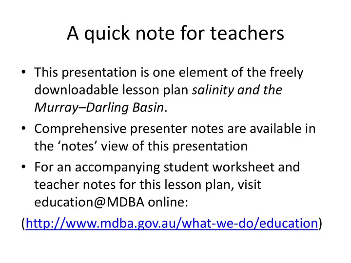 a quick note for teachers