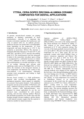 YTTRIA, CERIA DOPED ZIRCONIA-ALUMINIA CERAMIC  COMPOSITES FOR DENTAL APPLICATIONS R. Lyubushkin 1