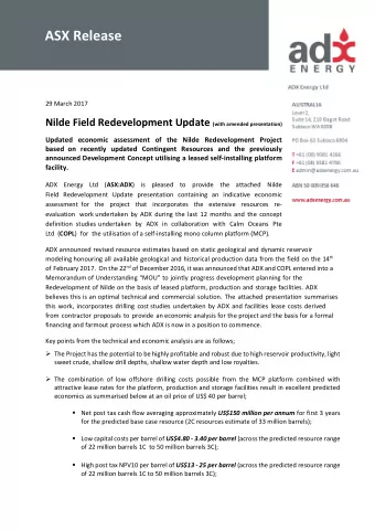 ASX Release  29 March 2017 Nilde Field Redevelopment Update (with amended presentation)  Updated