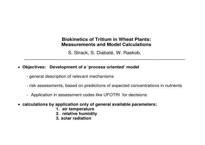 biokinetics of tritium in wheat plants measurements and
