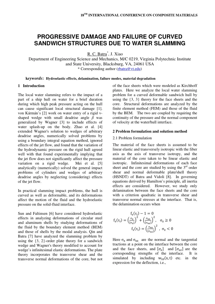 progressive damage and failure of curved sandwich