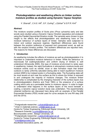 Photodegradation and weathering effects on timber surface  moisture profiles as studied using