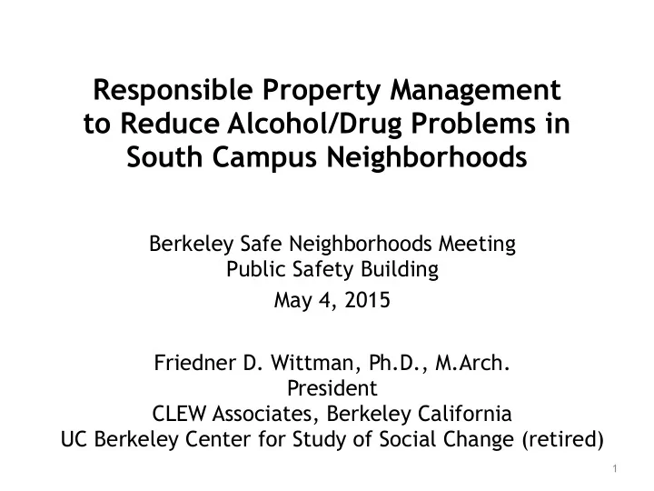 responsible property management to reduce alcohol drug