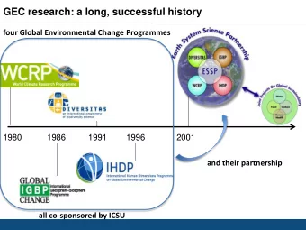 GEC research: a long, successful history  four Global Environmental Change Programmes  1980  1986