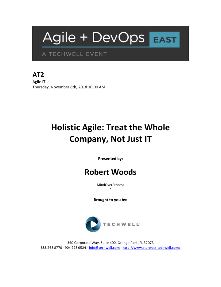 holistic agile treat the whole company not just it