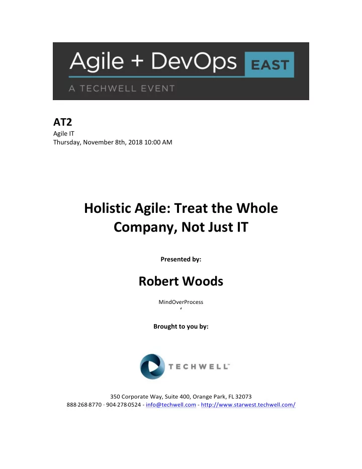 holistic agile treat the whole company not just it