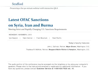 Latest OFAC Sanctions  on Syria, Iran and Burma  Meeting Strict and Rapidly Changing U.S. Sanctions
