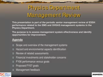 Physics Department  Physics Department  Management Review  Management Review  This presentation is