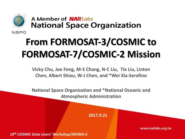 from formosat 3 cosmic to formosat 7 cosmic 2 mission
