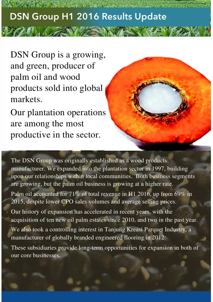 dsn group h1 2016 results update dsn group is a growing