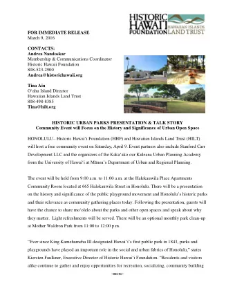 FOR IMMEDIATE RELEASE  March 9, 2016  CONTACTS:  Andrea Nandoskar  Membership &amp; Communications