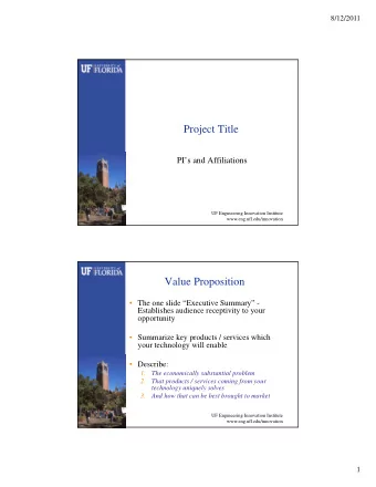 Project Title  PIs and Affiliations  UF Engineering Innovation Institute