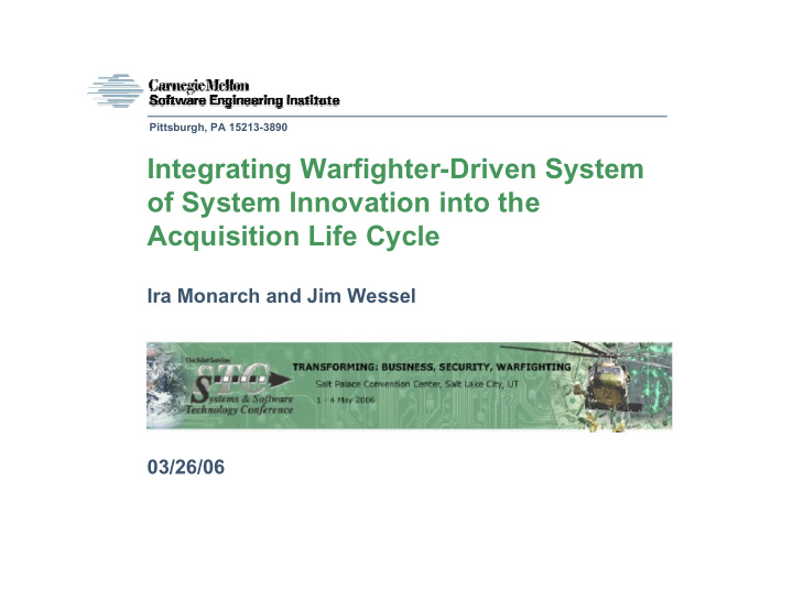 integrating warfighter driven system of system innovation