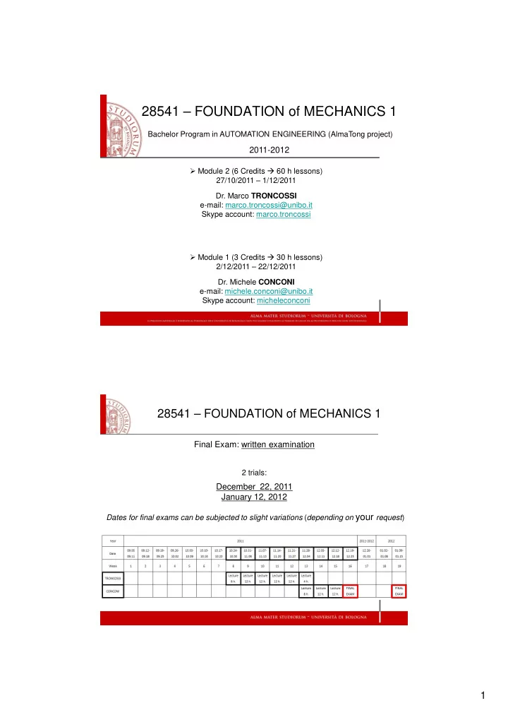 28541 foundation of mechanics 1