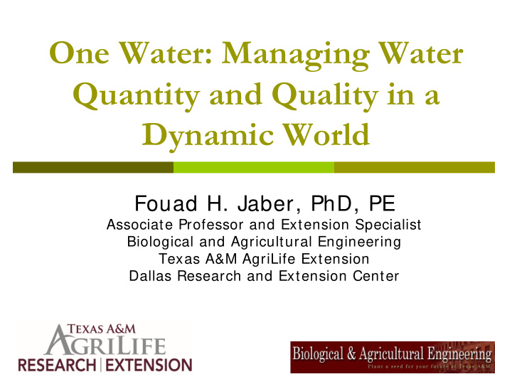 one water managing water quantity and quality in a