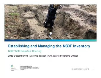 Establishing and Managing the NSDF Inventory  NS  DF/ NPD Breakfast Briefing  2019 December 04 |