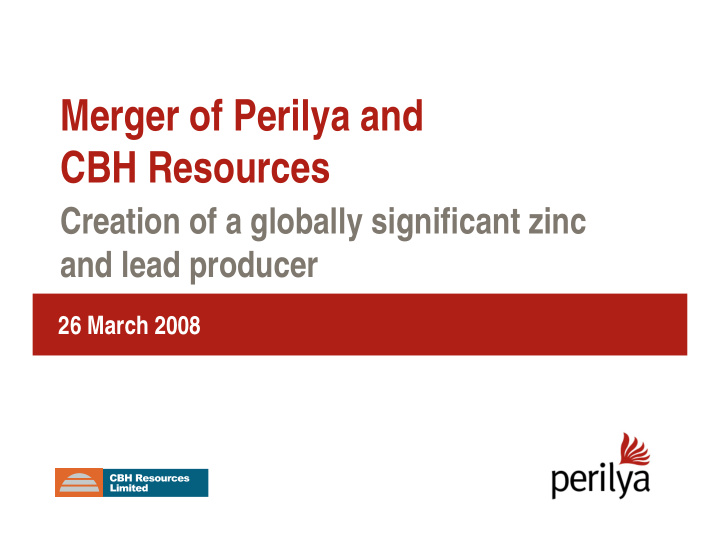 merger of perilya and cbh resources