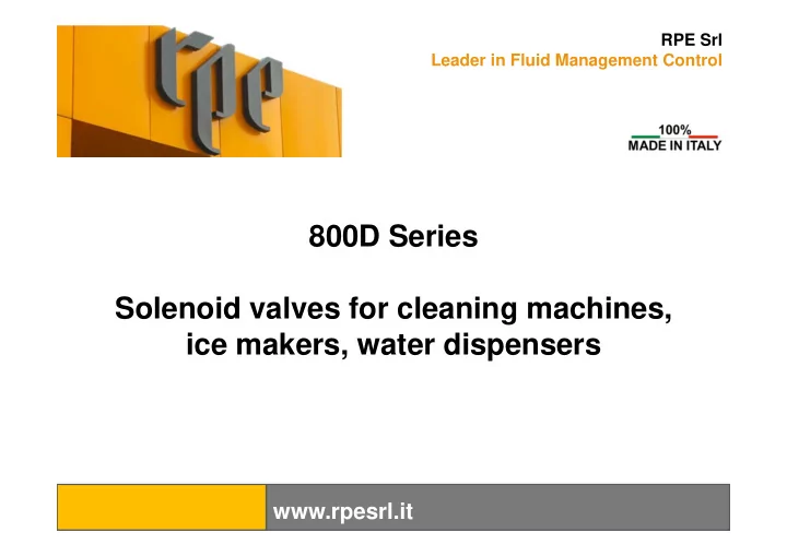 800d series solenoid valves for cleaning machines ice