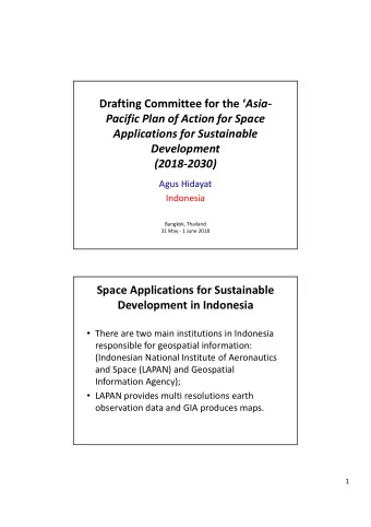 Drafting Committee for the  Asia  Pacific Plan of Action for Space  Applications for