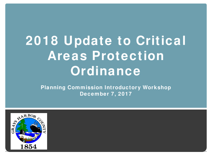2018 update to critical areas protection ordinance