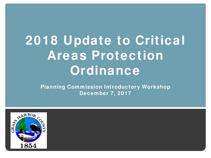 2018 update to critical areas protection ordinance