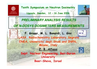 PRELIMINARY ANALYSIS RESULTS  S S  S  S  OF N-DOSYS DOSIMETERS MEASUREMENTS  OF N DOSYS DOSIMETERS