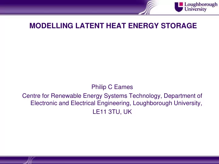 modelling latent heat energy storage